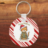 シンプル モダン メリークリスマス 子猫 CatMAS パターン キーホルダー (正面)