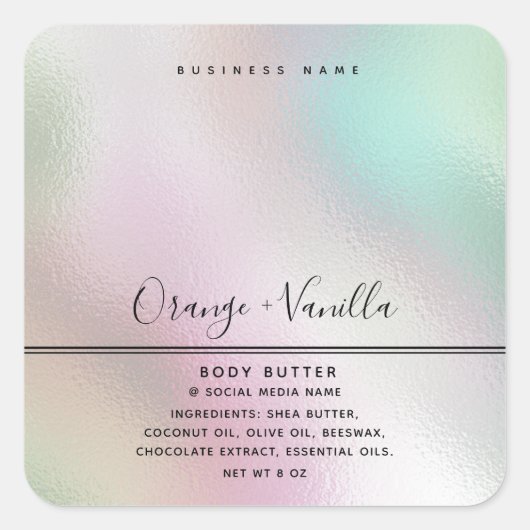 シンプル モダン ラグジュアリー タイポグラフィー ホログラフィック スクエアシール (正面)