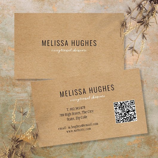 シンプル モダン ラスティック クラフト QR コード 名刺