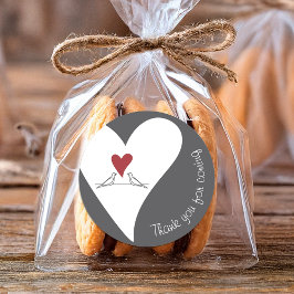 シンプル モダン ラブ 鳥と赤いハートのサンキュー ラウンドシール