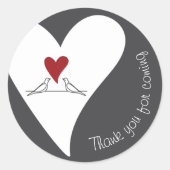 シンプル モダン ラブ 鳥と赤いハートの感謝 ラウンドシール (正面)