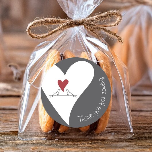 シンプル モダン ラブ 鳥と赤いハートの感謝 ラウンドシール