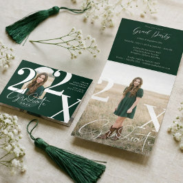 シンプル モダン 太字 卒業年度 アーチ フォト 三つ折り招待状