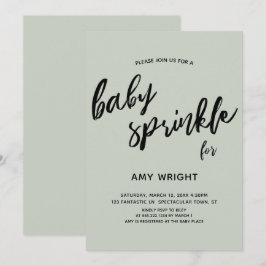 シンプル モダン 手書き ベイビー スプリンクル セージグリーン 招待状
