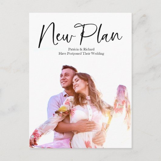 シンプル モダン 新しい計画 結婚式延期のお知らせ ポストカード (正面)