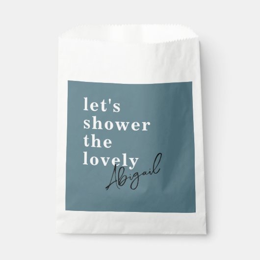 シンプル モダン 水彩 ターコイズ ブライダル シャワー フェイバーバッグ (正面)