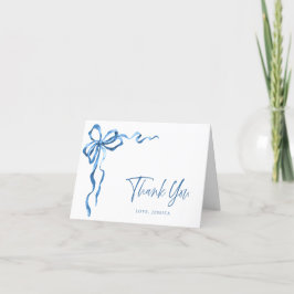 シンプル モダン 水彩 ブルー 手描き リボン サンキューカード