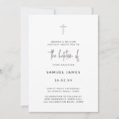 シンプル モダン 水彩 手書き 青 洗礼 招待状 (正面)