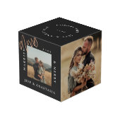 シンプル モダン 結婚して クリスマスおめでとう ゴールド スクリプト フォトキューブ (裏面アングル)