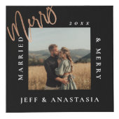 シンプル モダン 結婚記念 クリスマス ゴールド スクリプト フォトキューブ (正面)