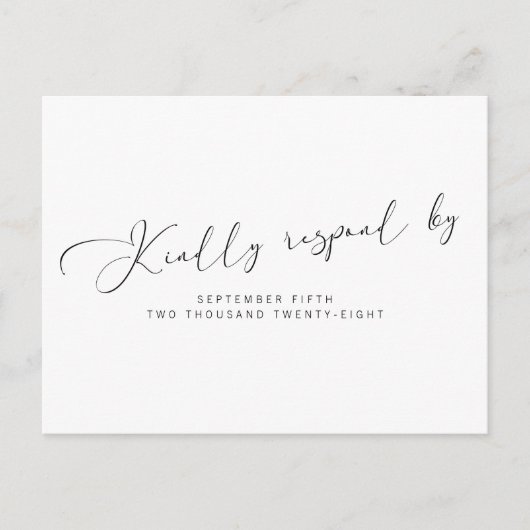 シンプル モダン 黒と白のカリグラフィー RSVP インビテーションポストカード (正面)
