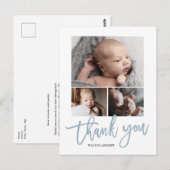 シンプル モダン 3 フォト コラージュ ベビー フォト サンクス ポストカード (正面/裏面)