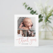 シンプル モダン 3 フォト コラージュ ベビー フォト サンクス ポストカード (スタンド正面)