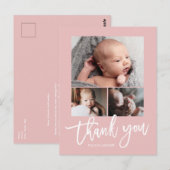 シンプル モダン 3 フォト コラージュ ベビー フォト サンクス ポストカード (正面/裏面)