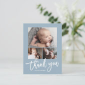 シンプル モダン 3 フォト コラージュ ベビー フォト サンクス ポストカード (スタンド正面)