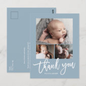 シンプル モダン 3 フォト コラージュ ベビー フォト サンクス ポストカード (正面/裏面)