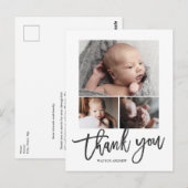 シンプル モダン 3 フォト コラージュ ベビー フォト サンクス ポストカード (正面/裏面)