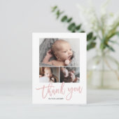 シンプル モダン 3 枚の写真 コラージュ ベビー 写真 サンクス ポストカード (スタンド正面)