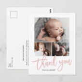 シンプル モダン 3 枚の写真 コラージュ ベビー 写真 サンクス ポストカード (正面/裏面)
