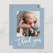 シンプル モダン 3 枚の写真 コラージュ ベビー 写真 サンクス ポストカード (正面/裏面)