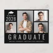 シンプル モダン 4 枚の写真 黒 卒業パーティー インビテーションポストカード (正面)