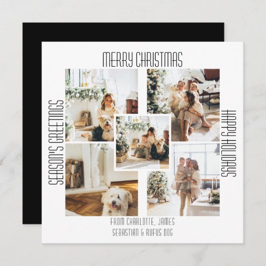 シンプル モダン 5 枚の写真とテキストのクリスマス シーズンカード (正面/裏面)
