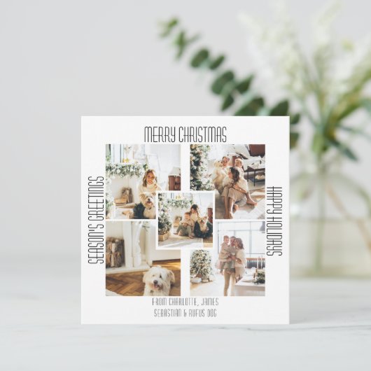 シンプル モダン 5 枚の写真とテキストのクリスマス シーズンカード (スタンド正面)