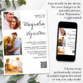 シンプル モダン QR コード 3 枚の写真 ウェディング 招待状