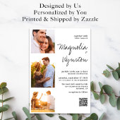 シンプル モダン QR コード 3 枚の写真 ウェディング 招待状