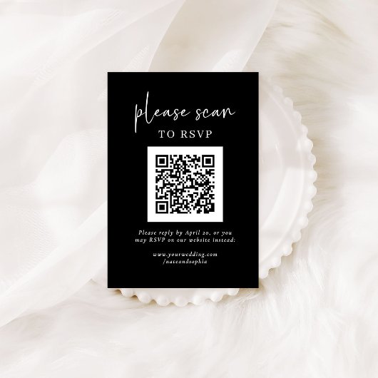 シンプル モダン RSVP QRコード | ブラック エンクロージャーカード
