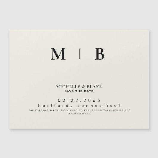シンプル&モノグお洒落ラムベージュ日付を保存 マグネット招待状 (正面)