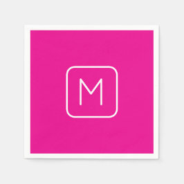 シンプル&モノグモダンラムイニシャル | ピンクと白 スタンダードカクテルナプキン