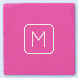 シンプル&モノグモダンラムイニシャル | ピンクと白 ストーンコースター