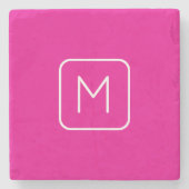 シンプル&モノグモダンラムイニシャル | ピンクと白 ストーンコースター (正面)