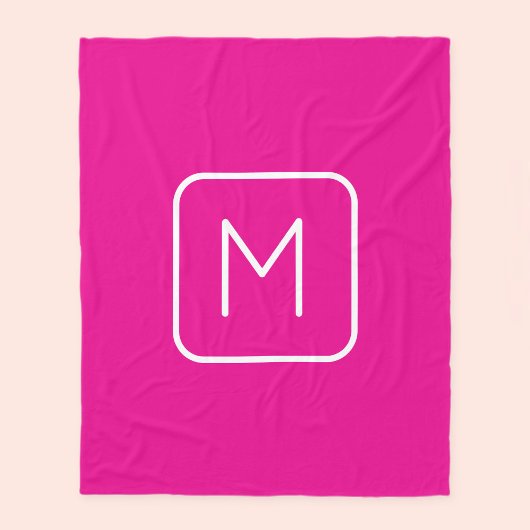 シンプル&モノグモダンラムイニシャル | ピンクと白 フリースブランケット
