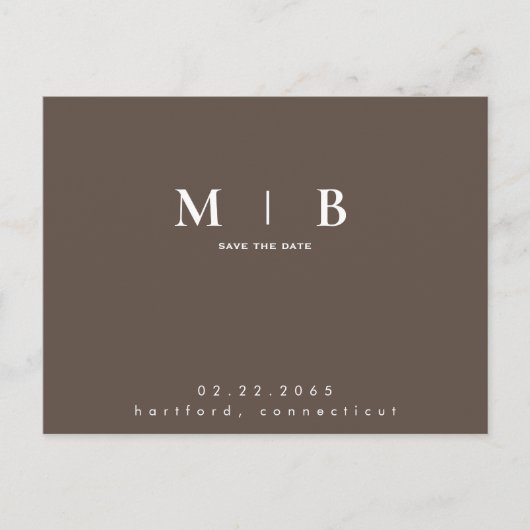 シンプル&モノグラお洒落ムチョコレート日付を保存 案内ポストカード (正面)