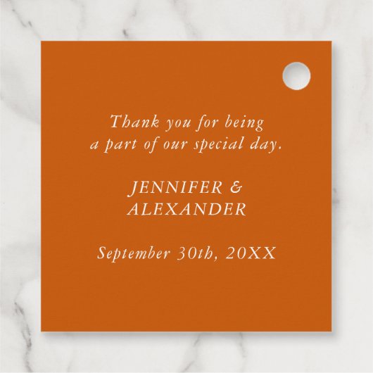 シンプル モノグラム カップル名 バーン オレンジ & ホワイト フェイバータグ (裏面)