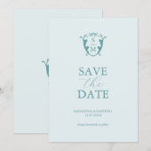 シンプル モノグラム パステルブルー 保存日 セーブザデート (正面/裏面)