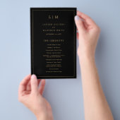 シンプル モノグラム ブラック ゴールド プチ Wedding Program チラシ (ハンドル)