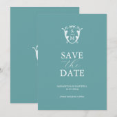 シンプル モノグラム ブルー セーブ・ザ・デート (正面/裏面)