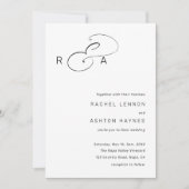 シンプル モノグラム ミニマル ウェディング ブラック & ホワイト 招待状 (正面)