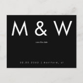 シンプル モノグラム 白黒 QR コード 保存日付 案内ポストカード (正面)