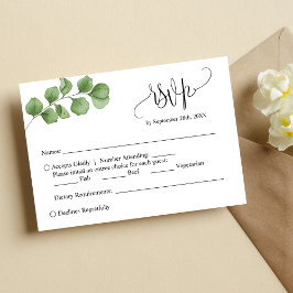 シンプル ユーカリの葉 カスタム ウェディング RSVP カード
