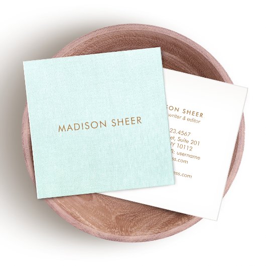 シンプル、ライトターコイズブルー、ミニマスタイリッシュリスト スクエア名刺