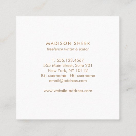 シンプル、ライトターコイズブルー、ミニマスタイリッシュリスト スクエア名刺 (裏面)