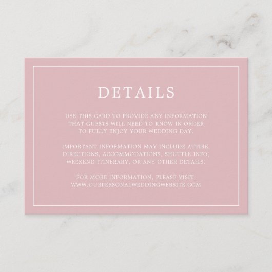 シンプル ライトピンク モノグラム エレガント ウェディング エンクロージャーカード (正面)