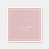 シンプル ライトピンク モノグラム エレガント ウェディング スタンダードカクテルナプキン (正面)