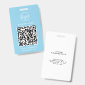 シンプル ライトブルー QR コード 従業員 ID バッジ (正面&裏面)