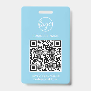 シンプル ライトブルー QR コード 従業員 ID バッジ