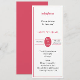 シンプル ライト レッド ベビーシャワー カスタム 招待状
